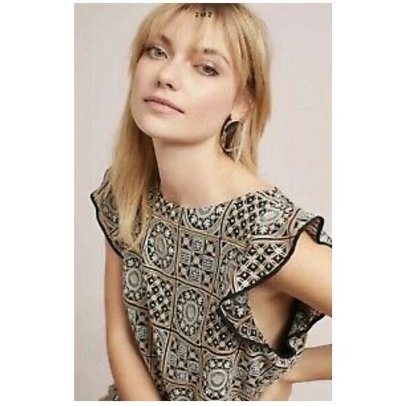 Anthropologie Antik Batik Embroidered sheath dress flutter cap sleeves size MP - Picture 3 of 7